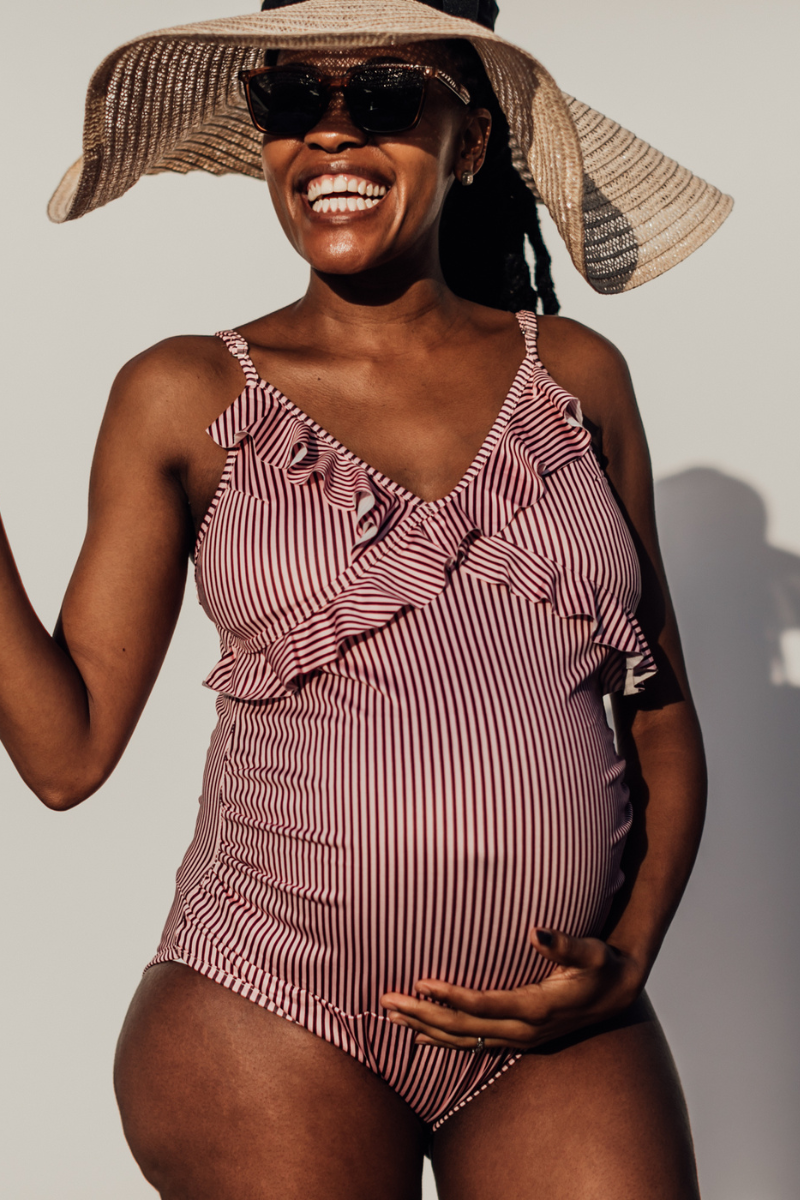 Pink striped one piece swimsuit shop